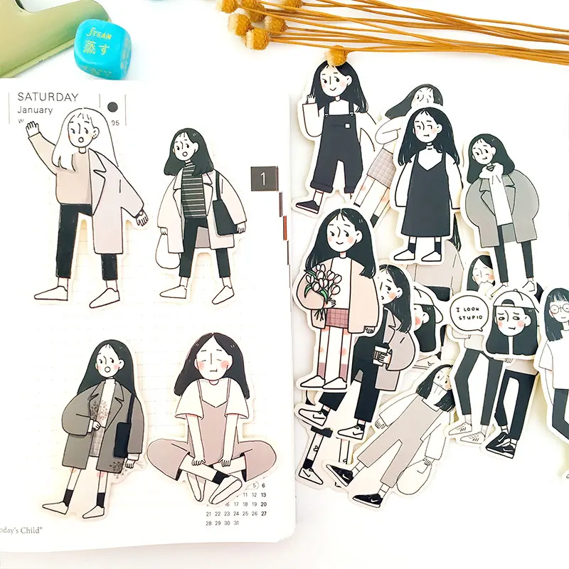 Stickers 17pcs Cute Girls Hand Account Intern Hand Account Photo Album Sticker DIY Material Package After Work