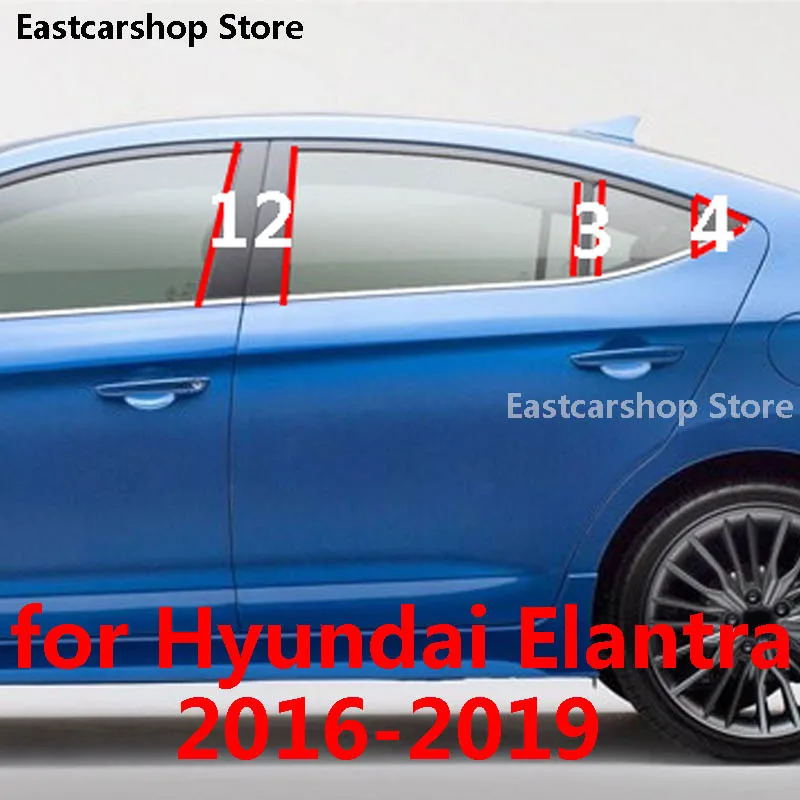 

For Hyundai Elantra 2016 2017 2018 2019 AD Avante Car B C Pillar Middle Central Column PC Window Bright Black Decoration Sticker