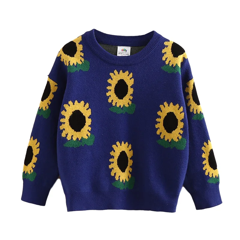 2024 New Autumn Spring Winter Warm 2 3 4 5 6 8 10 Years Baby Children Pullover Flower Print Knitted Thick Sweater For Kids Girls