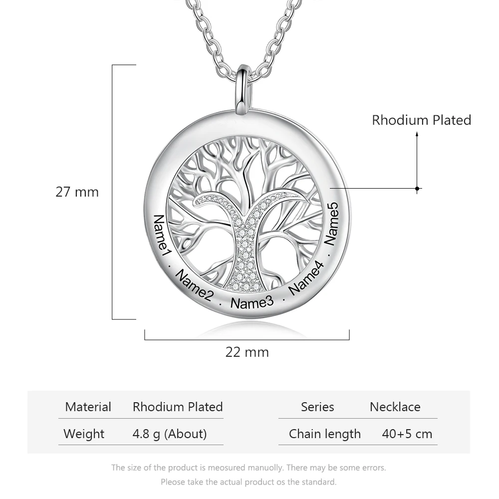 JewelOra Tree Of Life Personalized Necklaces Family Jewelry Sliver Color Necklace&Pendant for Women Engraved Names Memory Gifts