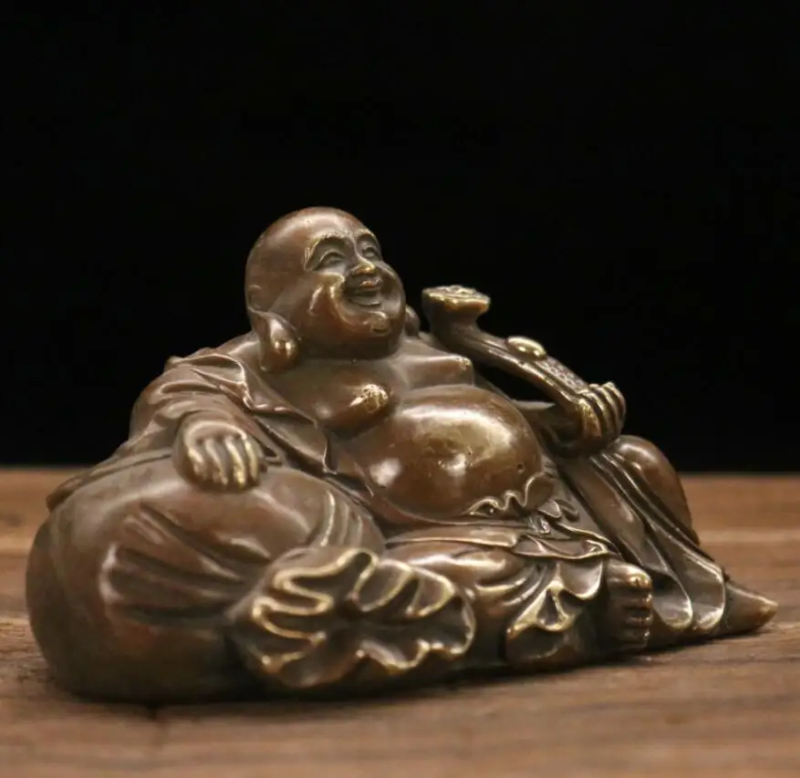 Archaize brass Ruyi Cloth bag maitreya Buddha consecrate Buddha decoration crafts statue