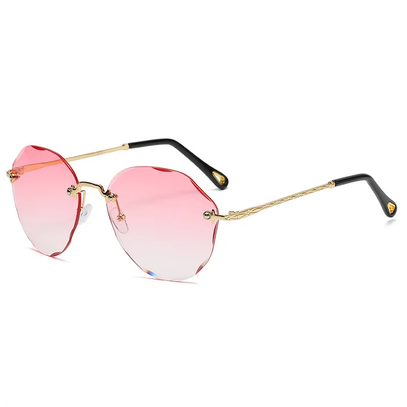 Gafas de sol redondas sin montura clásicas para mujer, anteojos de sol femeninos de gran tamaño con gradiente Sexy, montura grande Vintage para