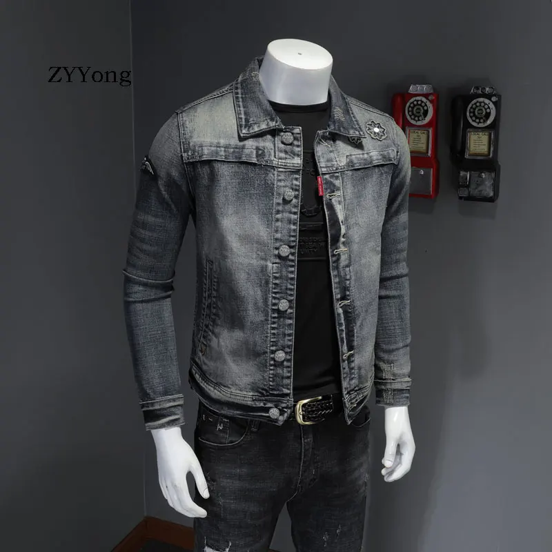 American Bomber Pilot Denim Jacket Men Jeans Coats Motorcycle Casual Slim Elasticity Outwear Clothing Overcoat Ropa Hombre