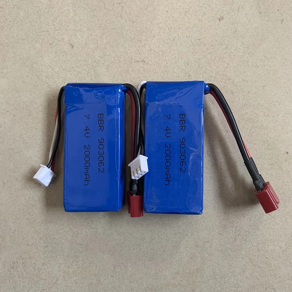 Lamsam Power Upgrade to 7.4V 2000MAH (2pcs*2000mah 7.4V ) 40C 2S lipo battery T plug for Wltoys 12428 12423 144001 RC Car Parts