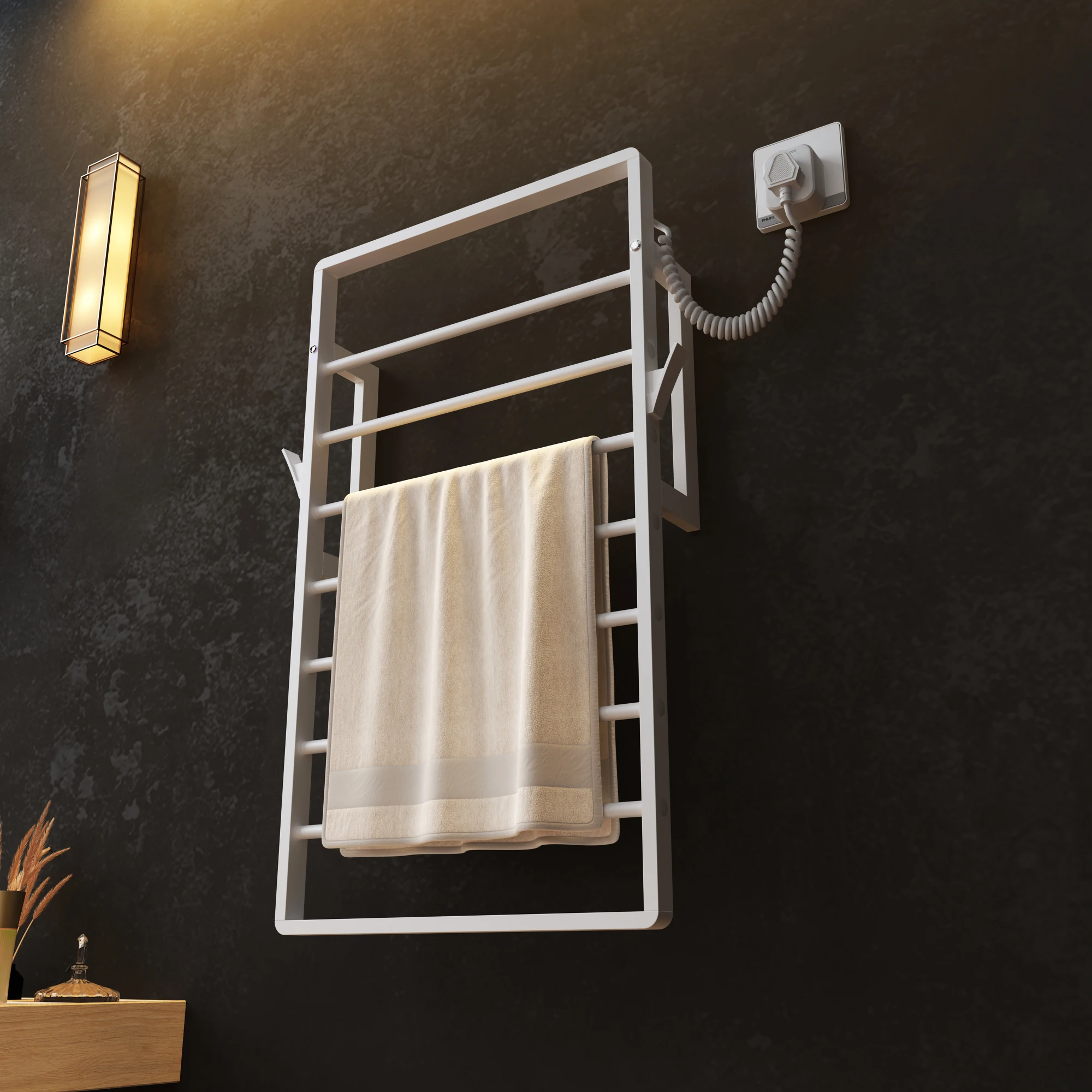 Imagem -04 - Aquecedor de Toalha Elétrico para Banheiro Toalheiro Aquecido com um Temporizador sem Perfuração Aço Inoxidável