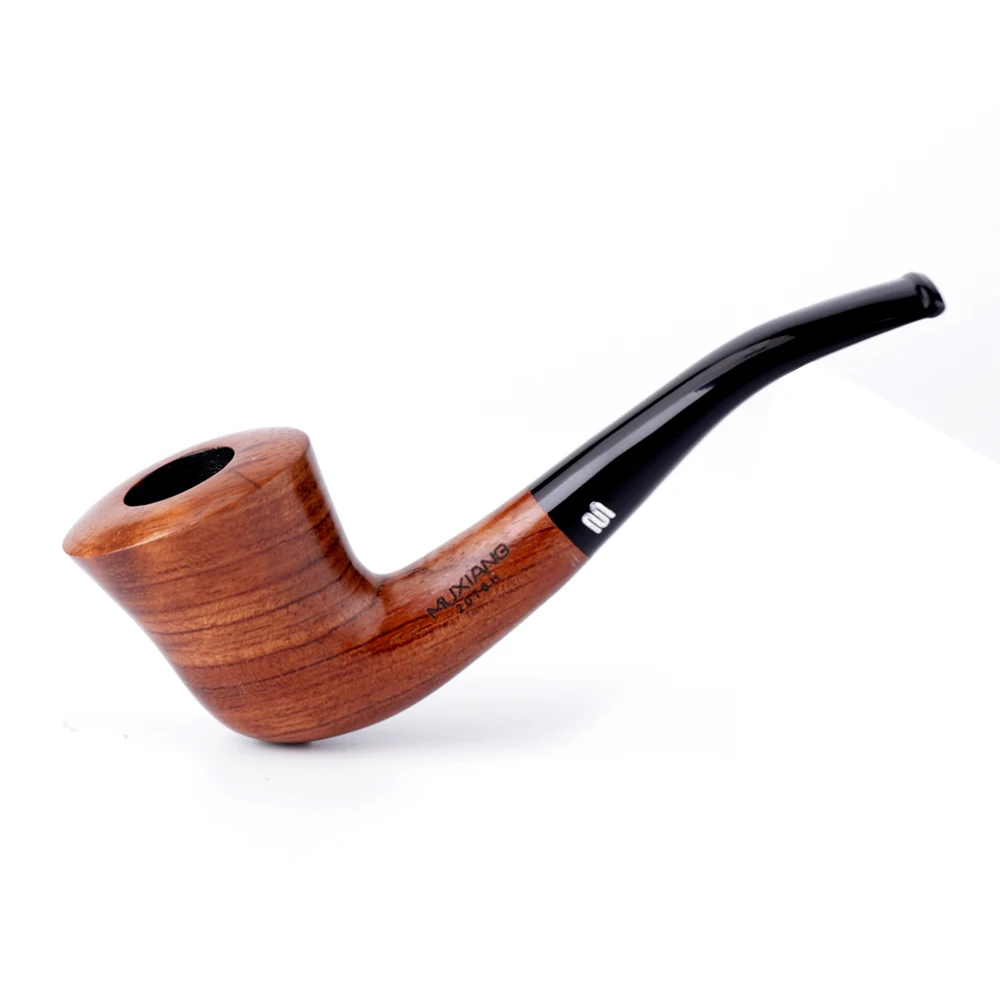 

MUXIANG 10 Free Smoking Tools Kevazingo Wood Tobacco Pipes 9mm Filter Solid Wood Bent Smoking Pipe Masculine Gift Pipes ad0019