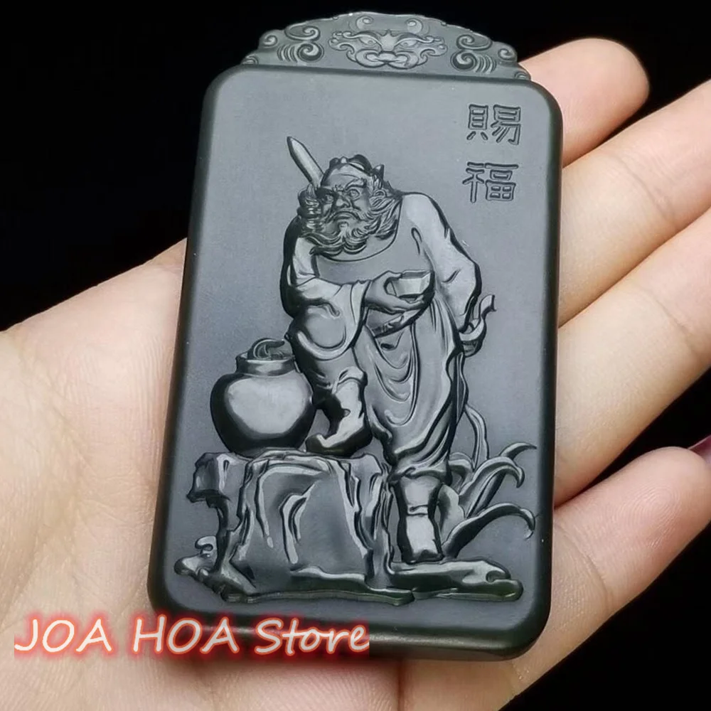 Heavenly Master Zhong Kui Character Double-sided Carved Natural Qing Jade Pendant Unique Handicraft Jewellery Necklace Chain