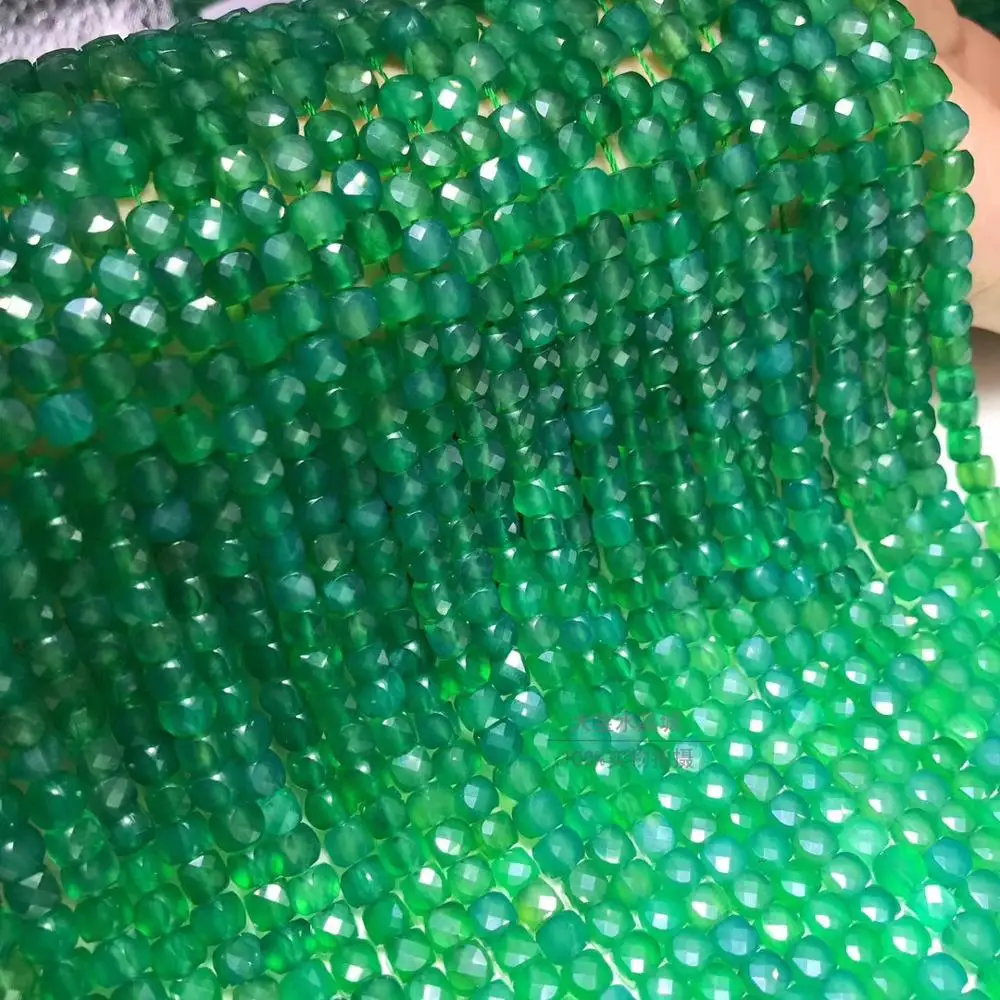 

green agate faceted square 4-5mm nature for making jewelry necklace 38CM FPPJ wholesale LOOSE BEADS