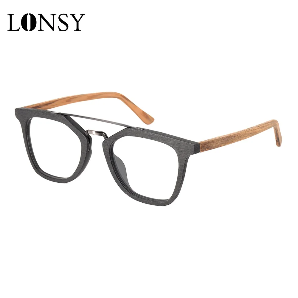 

LONSY Retro Anti Blue Light Lens Wood Grain Eyeglasses Optical Spectacle Women Brand Design Acetate Style Vintage Glasses Frame