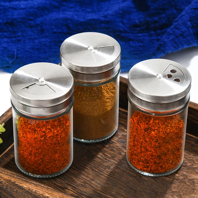 

Kitchen Pepper Spice Jars Rotating lid Transparent Glass Seasoning Jar kitchen Organizer for Home BBQ Seasoning Sprinkler Bottle