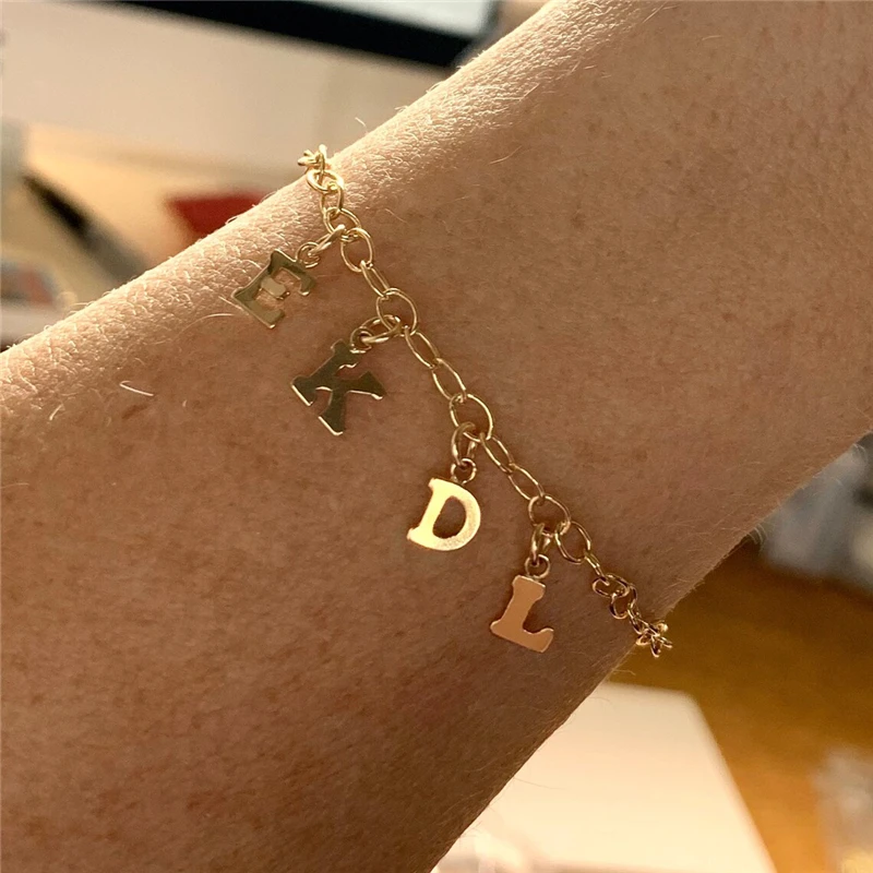 14K Gold Filled Letter Charm Bracelet Initial Letter Bracelet Gold Jewelry Boho Bracelets Vintage Boho Women Jewelry