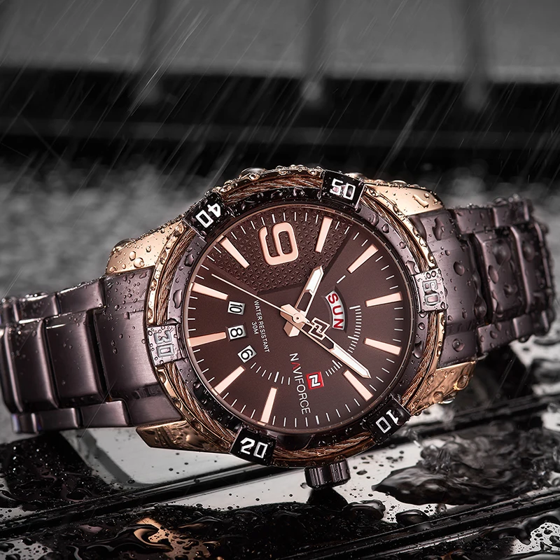 NAVIFORCE Mens Quartz Analog นาฬิกาแฟชั่นหรูหรากีฬานาฬิกาข้อมือกันน้ำสแตนเลสชายนาฬิกานาฬิกา Relogio Masculino