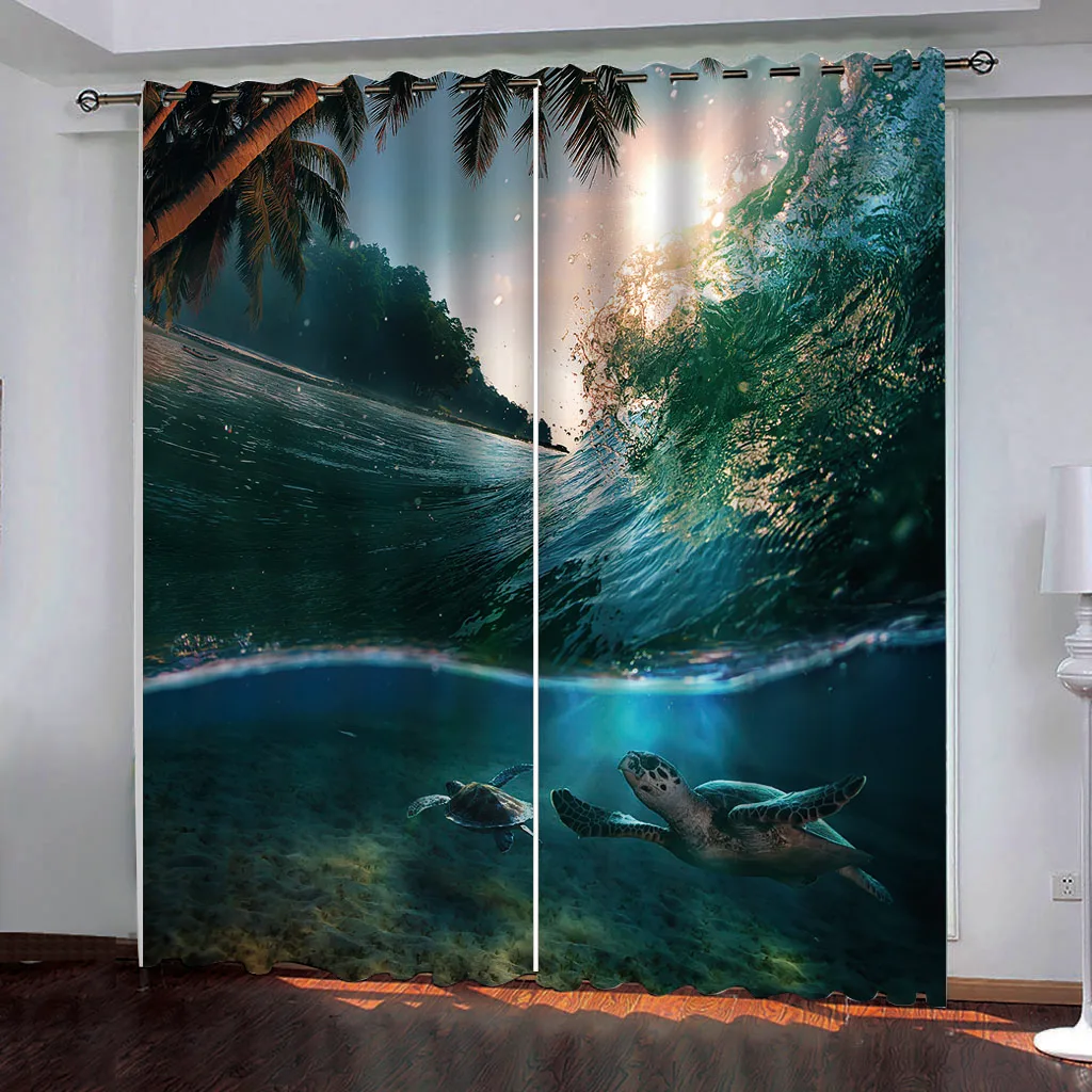 

blue curtains ocean curtain 3D Blackout Curtains For Living room Bedding room Drapes Cotinas