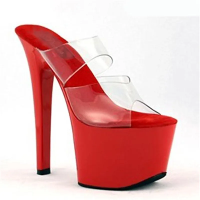 

7 "super high heel sexy platform sandals, 17 cm pole dancing shoes.Professional custom fruit transparent vamp slippers