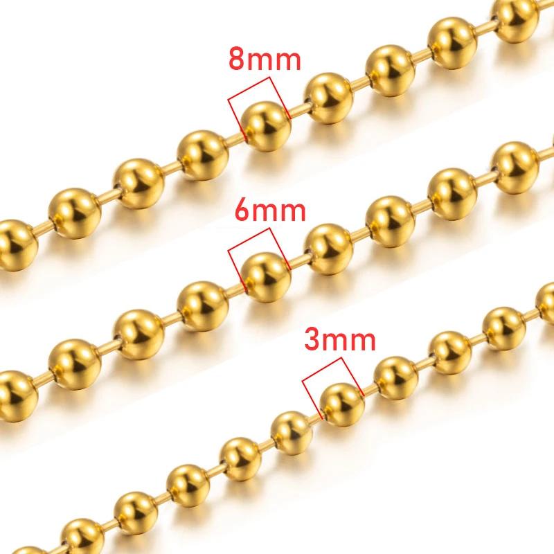 1M Width 3mm 6mm 8mm Stainless Steel Ball Bead Chain Fit Pendant Dog Tags Chains Bracelet For Jewelry Making Material Wholesale