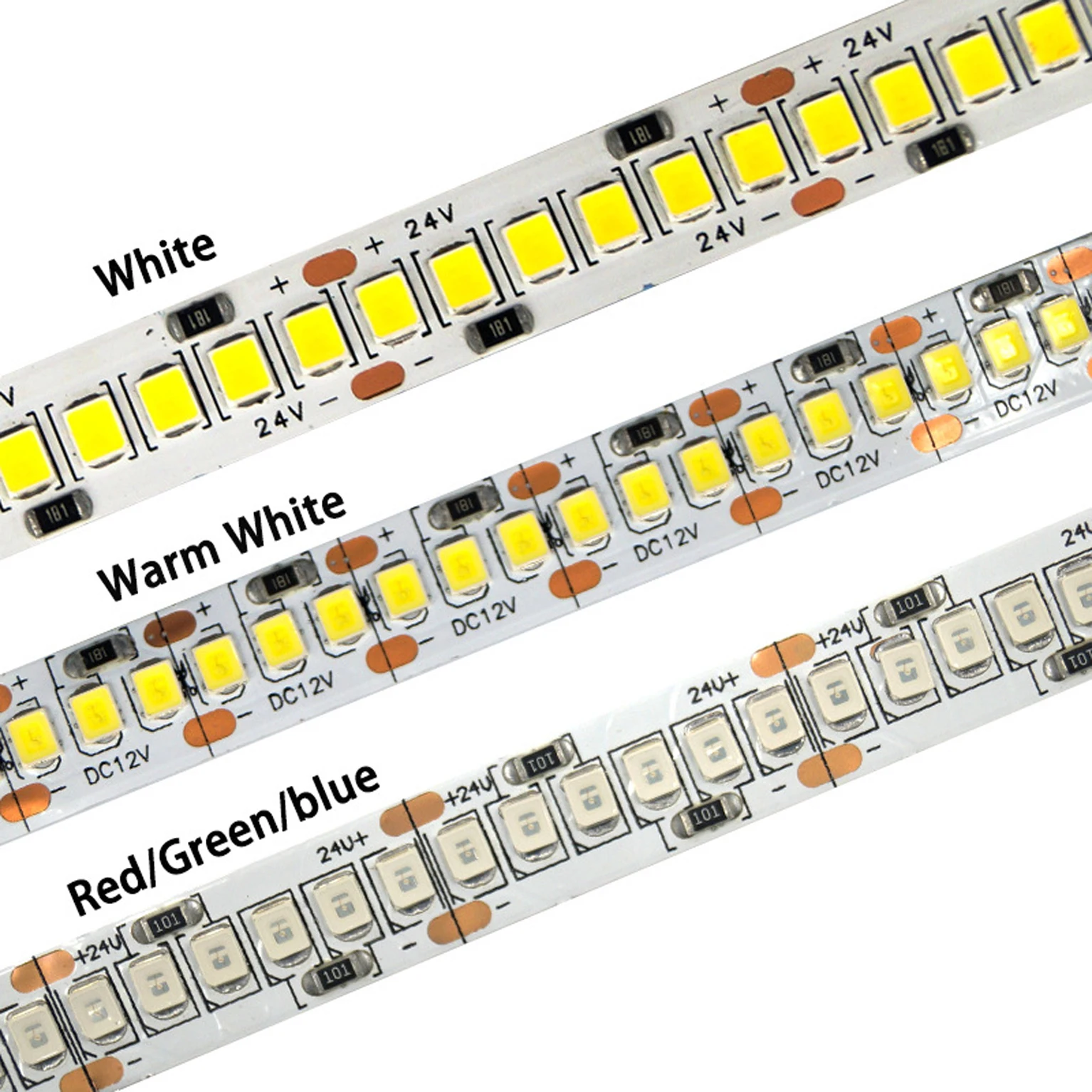 Bande lumineuse LED flexible non étanche, 2835 LED SMD 1200, 22 W/m, DC12V 24V, ip30, 240 LED/m, blanc, blanc chaud, rouge, CCT, 5 m/rouleau