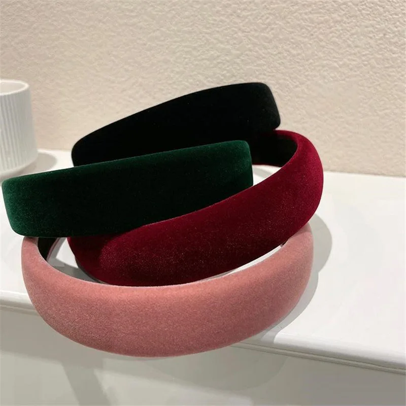 Solid Velvet Bezel Women Korean Fashion Headband Girls Vintage Knit Soft Hairband Headwear Lady Hair Rubbers Elastic Hair Bands