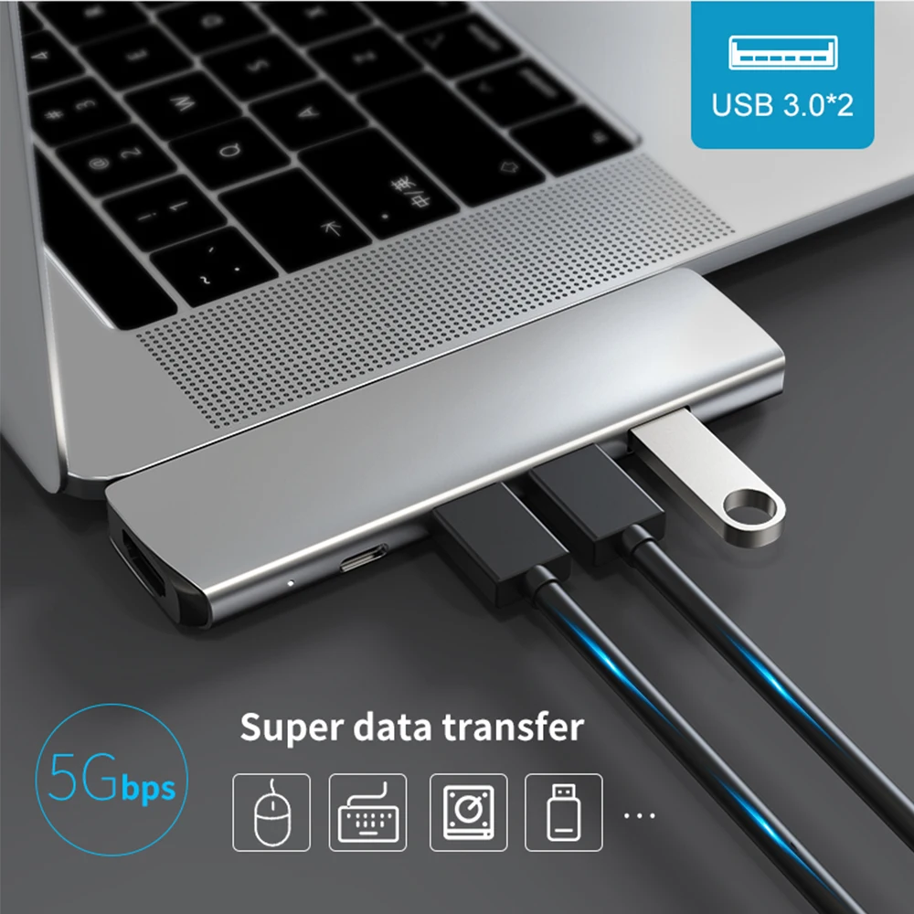 Type-C Hub To HDMI Adapter  USB 3.1  4K Thunderbolt 3 USB C Hub With Hub 3.0 TF SD Reader Slot PD For MacBook Pro/Air