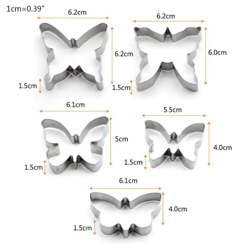 5 Pcs Easter Butterfly Cookie Cutter Different Shapes Stainless Steel Biscuit Cutters Baking Kitchenware