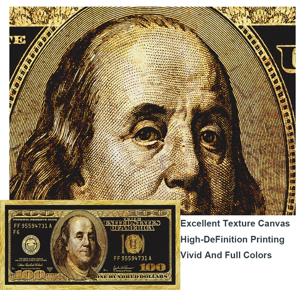 Golden Dollar Inspirational Canvas Art Posters And Prints Silver Money Canvas Paintings On the Wall Art Picture For Living Room - Image 4