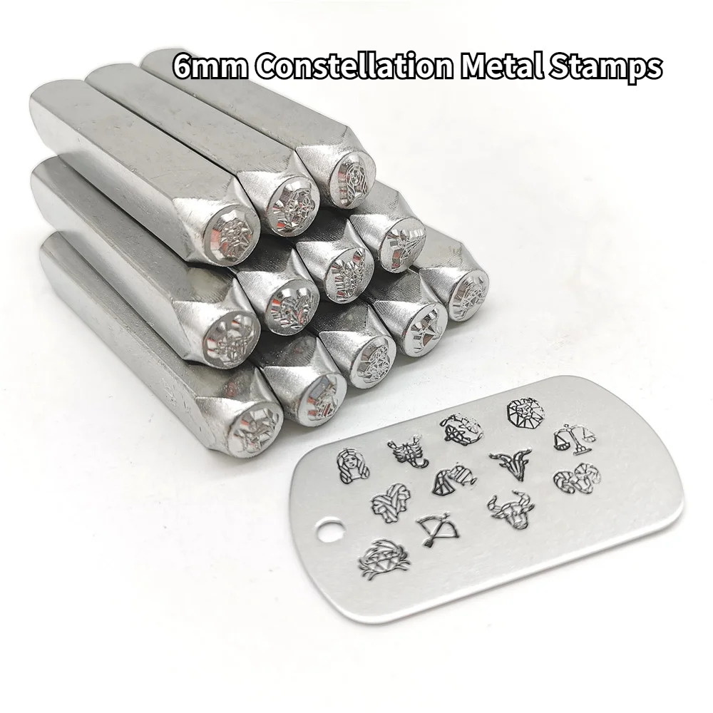 12PCS 6mm Constellation Metal Stamps Steel Stamping Kit Leather Logo custom Stamper DIY Jewelry Making Dog Tag Bracelet Ring