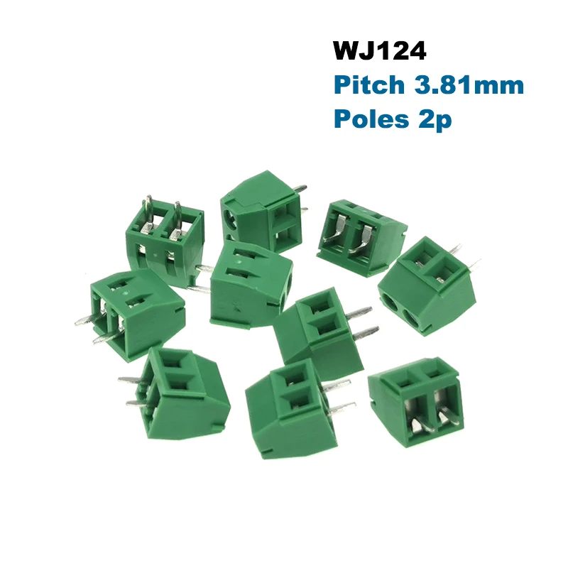 100Pcs Pitch 3.81mm Screw PCB Terminal Block Wire Cable Connector Morsettiera Straight Pin 2P 3P WJ124 Bornier 300V 15A 1.5mm²