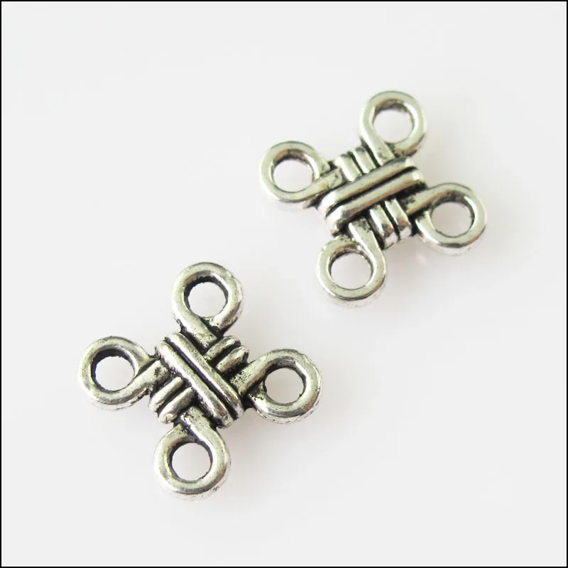 50 New Chinese Knot Connectors Tibetan Silver Tone Charms Pendants 10mm