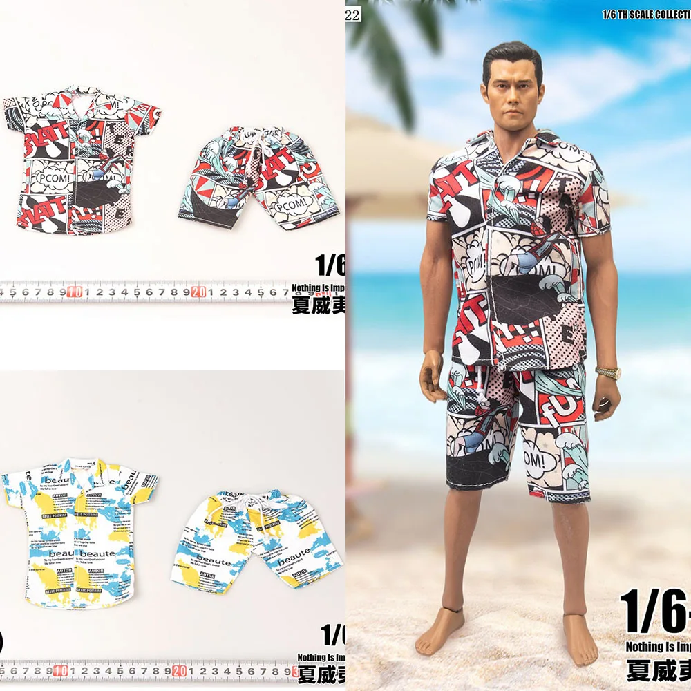 Stok tersedia TYM122 skala 1/6 pria Hawaii setelan pantai tentara musim panas kemeja celana pendek Model pakaian untuk 12 inci figur Aksi