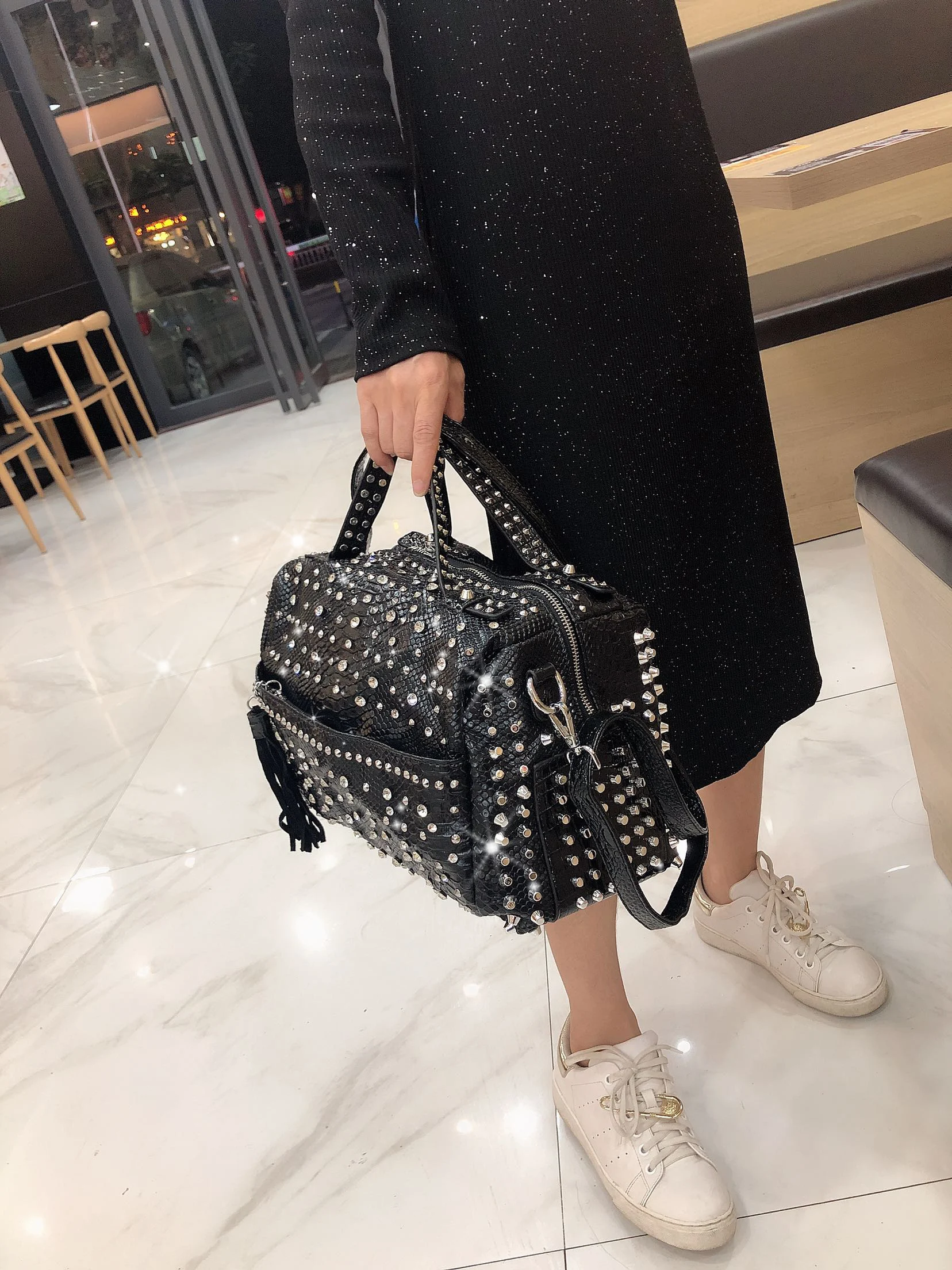 New trend handbags personality fashion retro leopard rhinestone handbag rivet shoulder bag ladies casual handbag Messenger bag