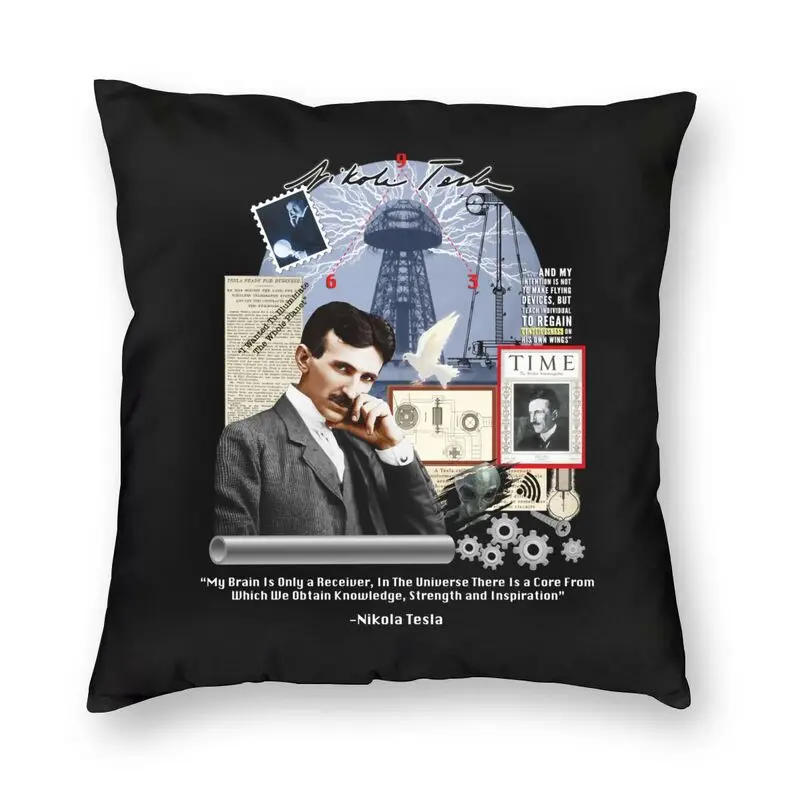 Nordic Nikola Tesla Collage Throw Pillow Case Decoration Physicist Energy Science Cushion Cover 40x40 Pillowcover for Sofa