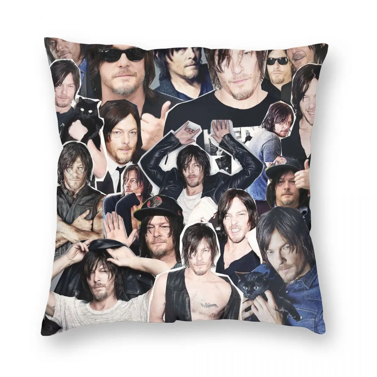 Norman Reedus Collage Square Pillowcase Polyester Linen Velvet Pattern Zip Decor Sofa Cushion Cover 18\