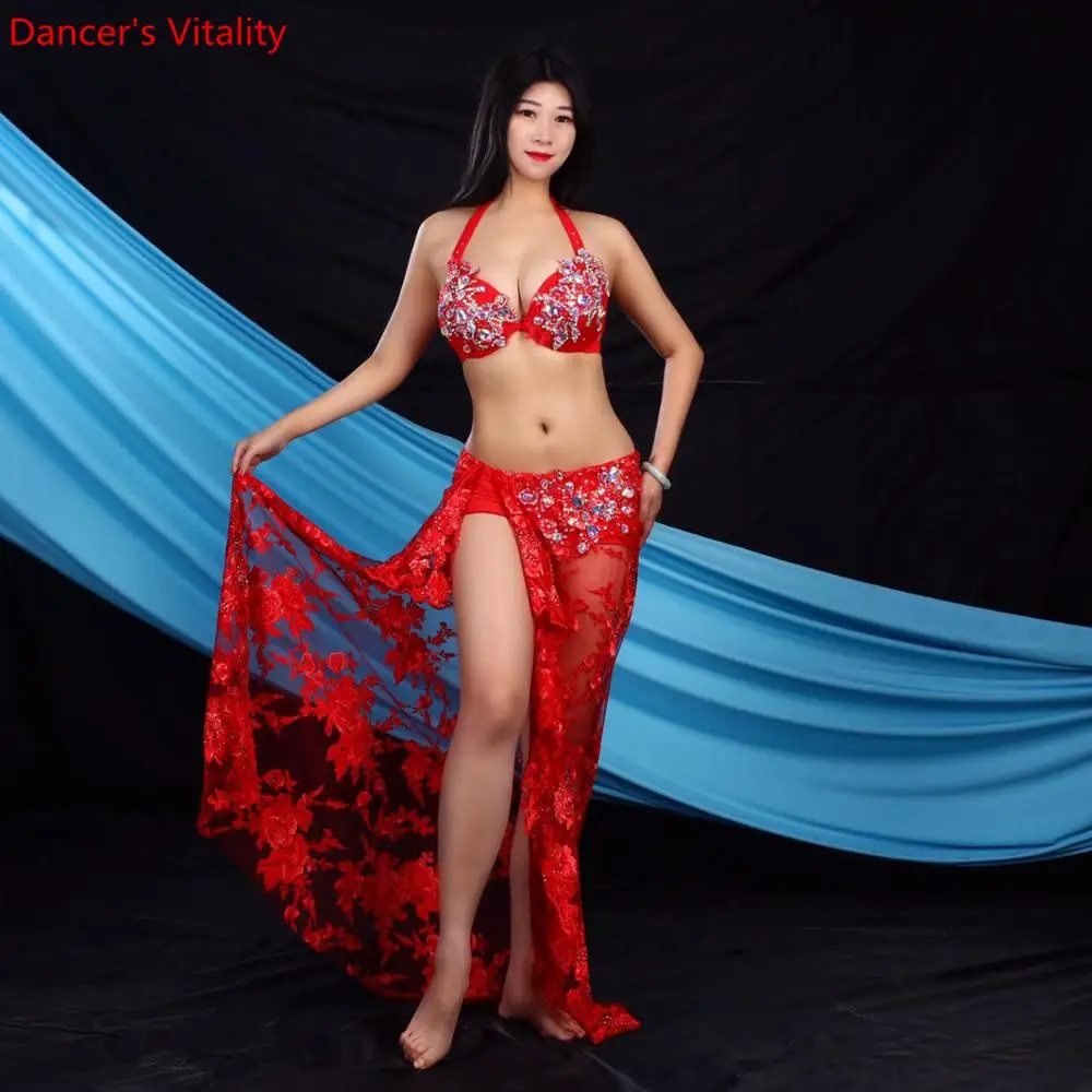 New belly dance performance costume group costume competition lace Skirt Deep Bra Top Long Skirt 2pecies Oriental Dance Suit