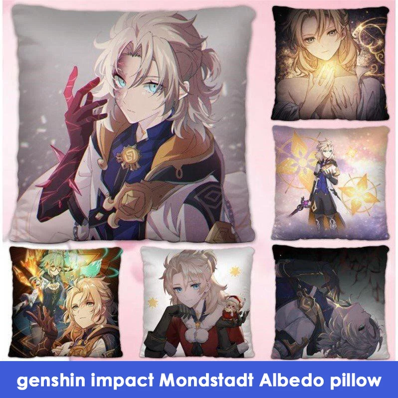 

Genshin Impact Mondstadt Albedo Cushion Two-Sided Printing Pillows Core Dakimakura Sofa Soft Pillows Bedding Christmas Gifts