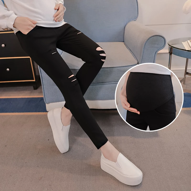 Maternity Ripped Hole pants Spring Summer High Elastic Waist   Pregnant Women Pregnancy Trousers leggings Belly Clothes Clothing