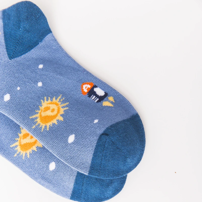 Kids Boy Socks Cotton Cartoon Socks Kids Boy Girl Funny Planet Star Universe Aerospace Cute Baby Socks Fashion Brand Black 3-10Y