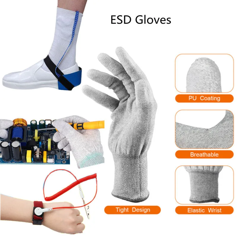 ESD Safe PU Anti Static Gloves Antistatic Non-slip Industrial Working PC Computer Gloves Physical Electrostatic Removal Human