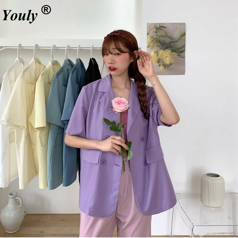 

Summer Turndown Collar Short sleeve Blazer OL Women Loose Office Ladies Jacket 2021 Fashion Casual Jacket Suits Female Tops