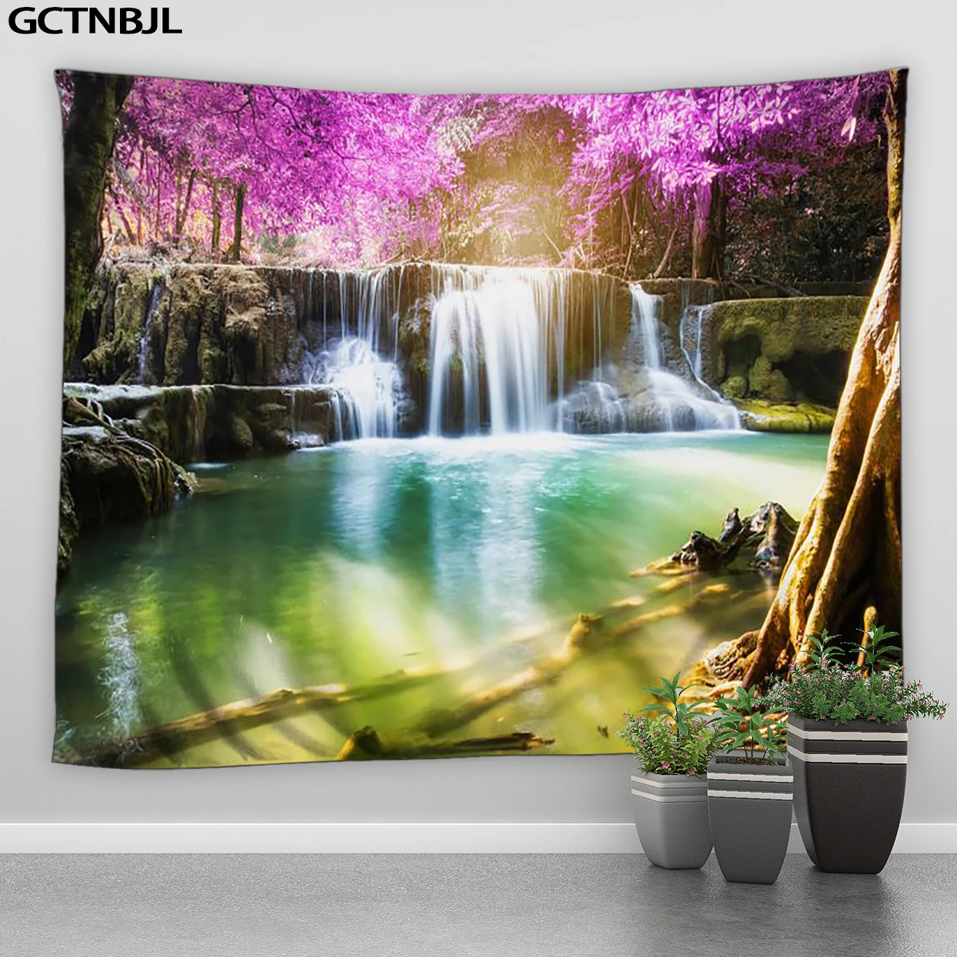 Tenture murale de paysage de cascade en tissu imprimé de lac, tapisserie d'art pour chambre à coucher, dortoir, salon