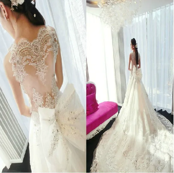 

casamento Cheap vestido de noiva festa renda 2016 luxury crystal romantic bridal gowns long lace wedding Dress free shipping