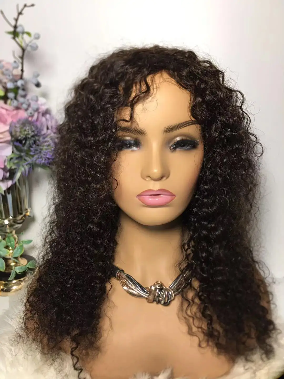 

synthetic Beautiful human hair curly wig 20inches machine made color 2#