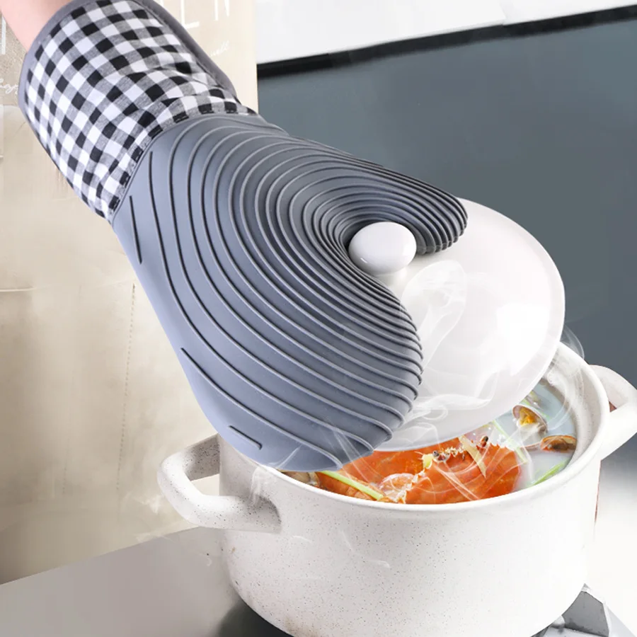 Corrugated silica gel and cotton gloves checkered cloth insulation pad thickened Nordic kitchen baking oven gloves