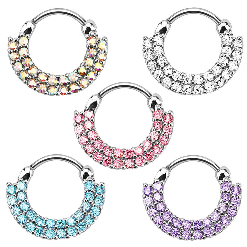 1PCS Trendy Steel Nose Clip Septum Piercing Crystal Multicolor Nose Rings Clickers for Women Body Jewelry Helix Tragus Gift