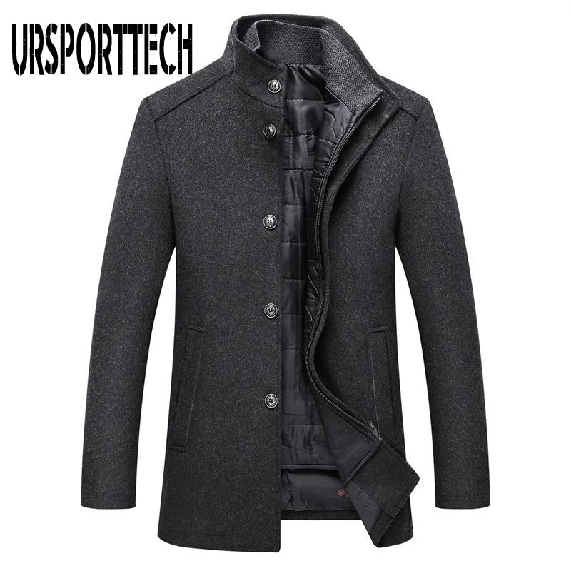 

Hot Style Winter Warm Wool Blend Coat Men Thick Overcoats Topcoat Mens Single Breasted Jackets Coats Men With Adjustable Vest