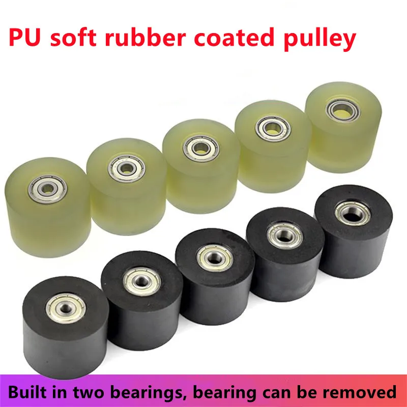 10pcs flat wheel for pressing rope mask machine 30mm roller Pu soft rubber guide coated bearing pulley Bore 5mm 6mm 7mm 8mm 10mm