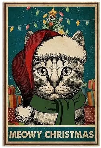 Retro Metal Tin Sign , Meowy Christmas  Cat Retro Metal Tin Sign , Metal Tin Sign Wall Decoration/Bar,Restaurant, Cafe,