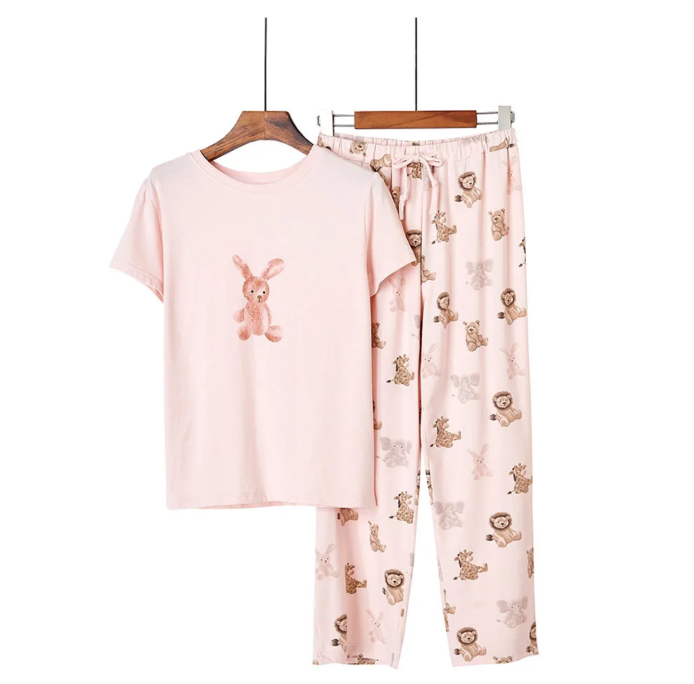 Cute Cartoon 2PCS Pajamas Set Casual Modal Long Sleeve Nightwear Women Sleepwear Loose Pyjamas Intimate Lingerie Soft Homewear