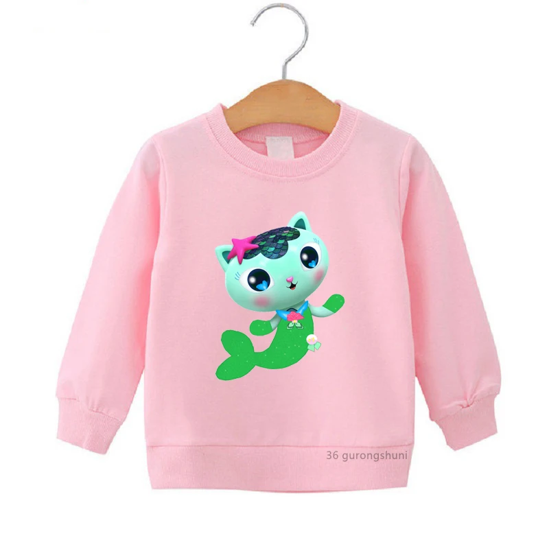 New Girls Pullover Cute Gabbys Doll House Cartoon Print Kids Pink Plus Velvet Sweatshirt Aesthetic Girls Round Neck Sweatshirt