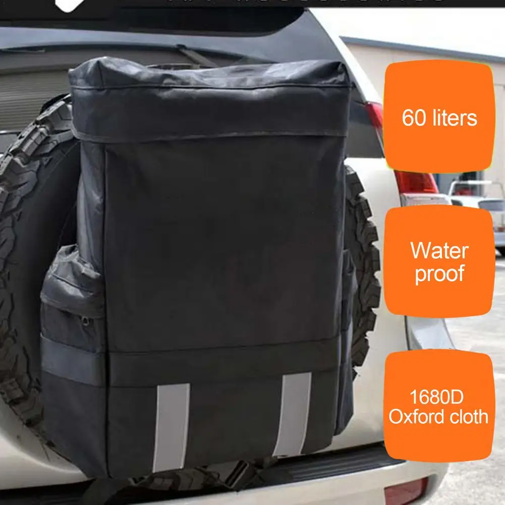 1Pc Large Capacity Car Trash Bag Outdoor Backpack Cargo SUV Spare Tire Storage Pocket Waterproof Waste Basket Camping Organizer