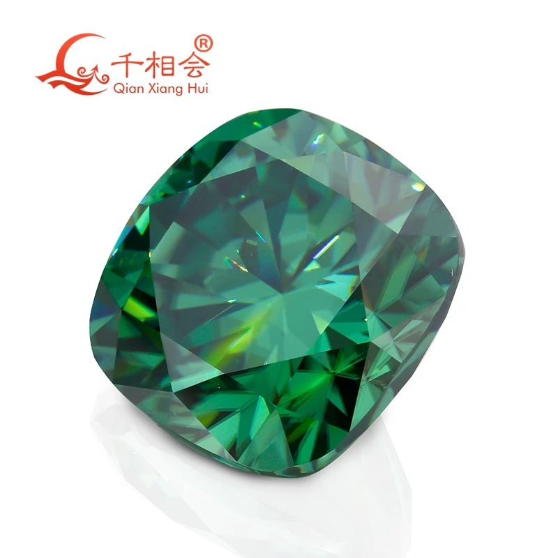 14-15mm  Rich  Green color  cushion shape dia mond cut Sic material  Moissanites loose stone