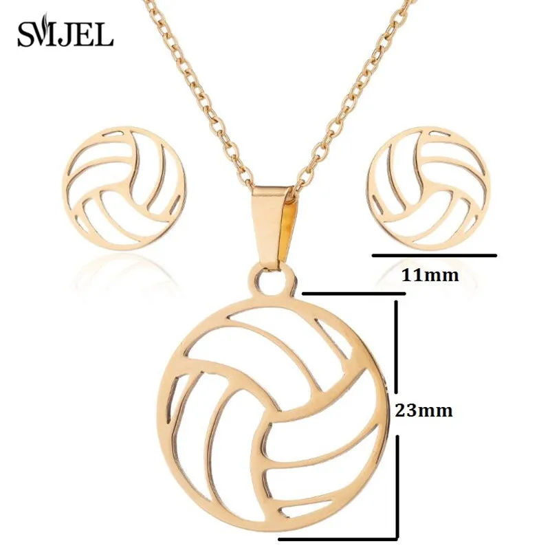 Stainless Steel Volleyball Jewelry Set for Women Minimalist Hollow Ball Shape Necklace Earrings Triangle Accessories Club Gifts